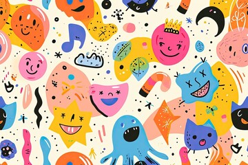 a colorful fruit pattern with a smile on it, a colorful pattern of fruits and vegetables, Happy and cute vector design with lively colors and delightful imagery