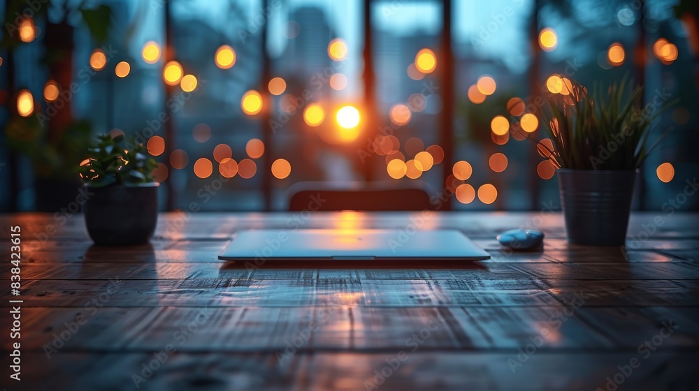 Poster modern office space with blurred background generative ai