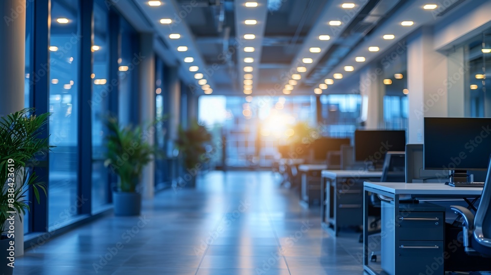 Poster modern office space with blurred background generative ai
