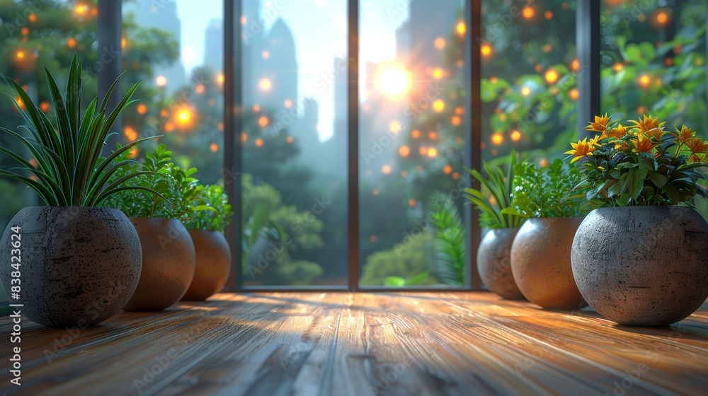 Poster modern office space with blurred background generative ai