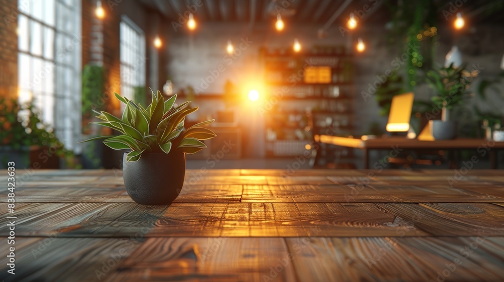Poster modern office space with blurred background generative ai