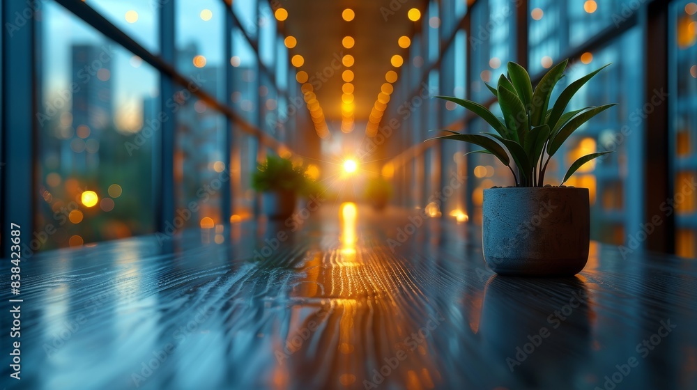 Poster modern office space with blurred background generative ai