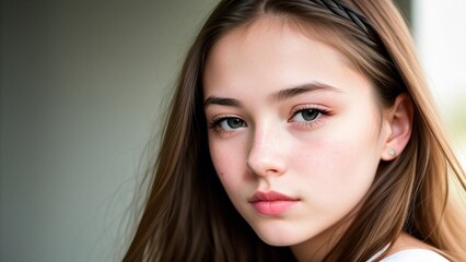 Naklejka premium a young girl with long hair and blue eyes