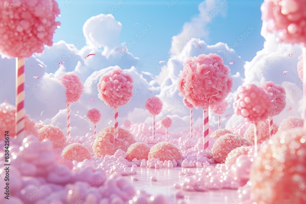 Aufkleber surreal pink cloud-trees, dreamlike scene, a pink sky with clouds and trees in the foreground, marsh