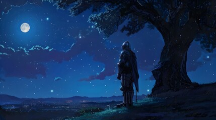 Obraz premium Breathtaking Starry Night Sky with Crescent Moon Over Mountainous Landscape