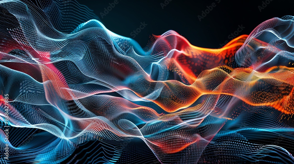 Aufkleber abstract digital waveforms with vibrant colors, illustrating dynamic flow and energy in a futuristic