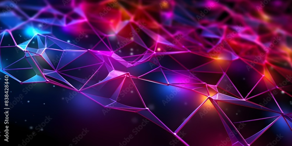 Poster neon-colored 3d abstract network connections design wallpaper featuring plexus pattern. concept abst