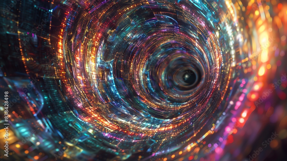 Aufkleber abstract view of a colorful vortex with glowing lights, creating a mesmerizing visual effect, perfec