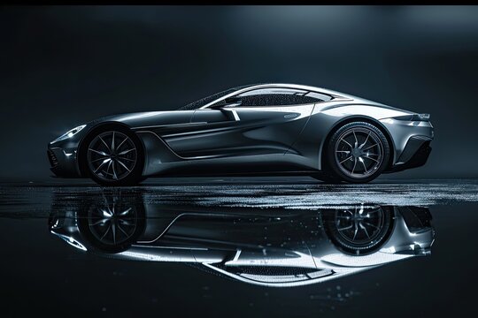 Sleek black sports car, dramatic lighting, a black sports car in a garage, Sleek sports car under studio lights, highlighting its curves and reflections
