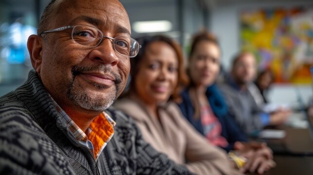 Diverse Professional Group Discussing Fair Work Practices in Office Setting, Reflecting World Day for Decent Work