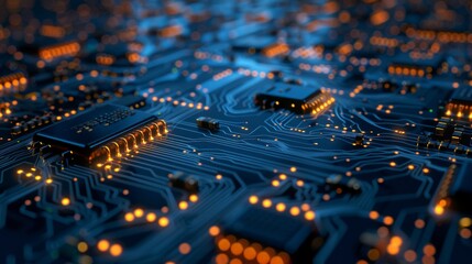 A close up of a circuit board with lights on it, AI