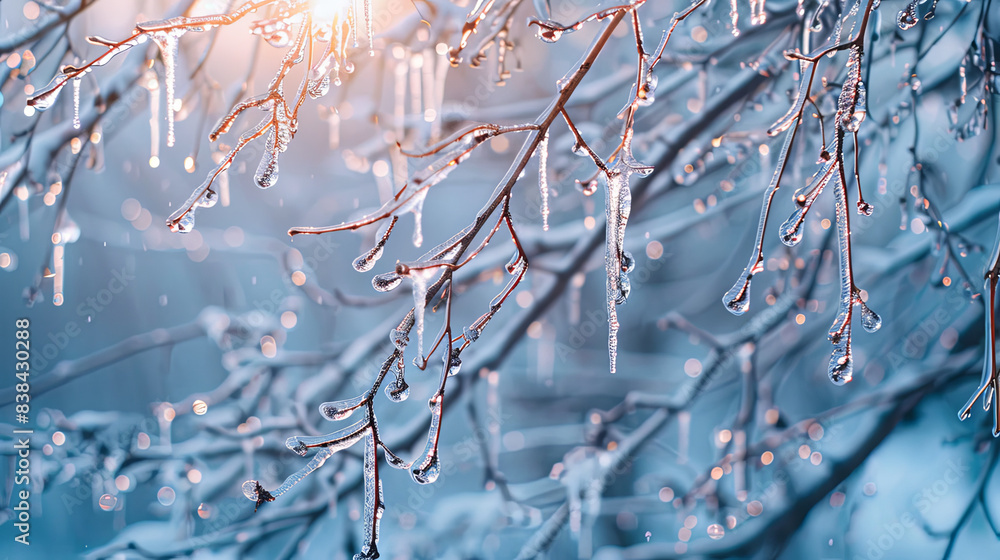 Aufkleber a winter scene with icicles hanging from tree branches is captured in this image, creating a chilly 