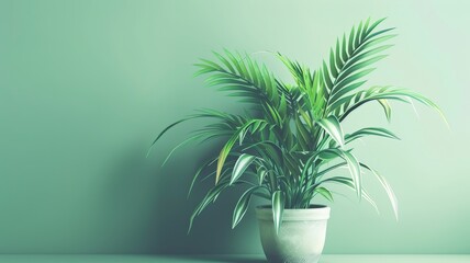 Obraz premium Elegant green potted plant against a soft green background, ideal for nature-themed projects and interior decor concepts.