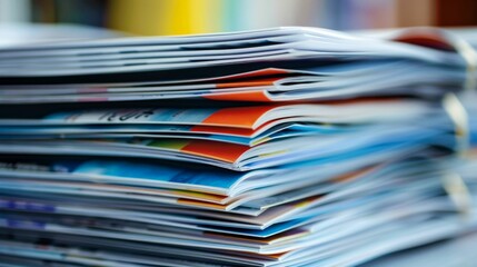 Stack of Colorful Magazines in Close-up View. Generative ai