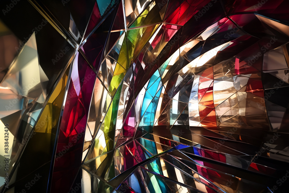 Poster abstract composition with geometric intersecting curved shapes in vibrant colors. generative ai