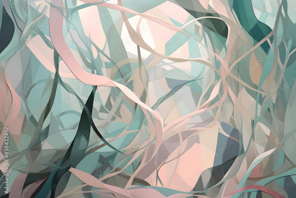 Poster abstract background of overlapping and interweaving pastel ribbons. generative ai