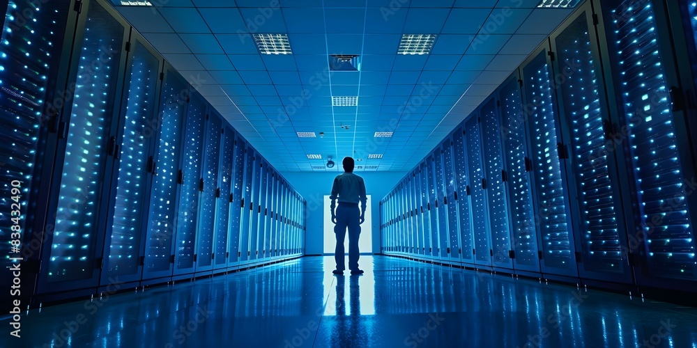 Poster data center engineer specializing in powering and maintaining digital world infrastructure. concept 