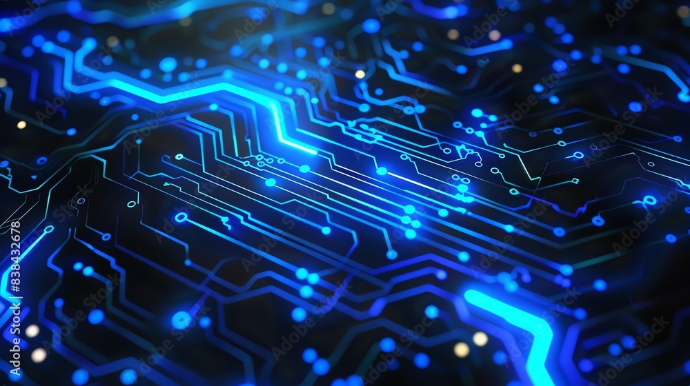 Poster blue glowing circuit board pattern, representing advanced technology and digital connections. high-t