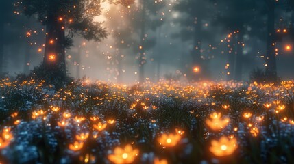 A glow with Fireflies and Ethereal Lo-Fi Ambience and Enchanting Moonlit Garden