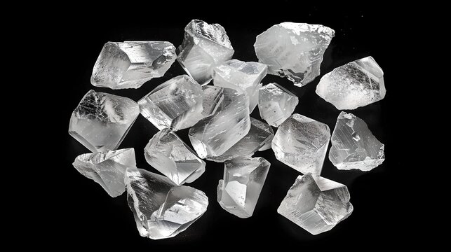 Collection of raw and uncut clear diamonds. Perfect for jewelry and decoration. High-quality image for professional use. AI