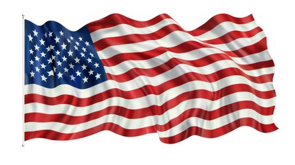 Fototapeta premium Waving American flag, stars and stripes, symbol of freedom and patriotism, isolated on white background, photorealistic, whimsical, manipulation, neutral background