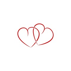 Two red linked hearts logo icon isolated on white background