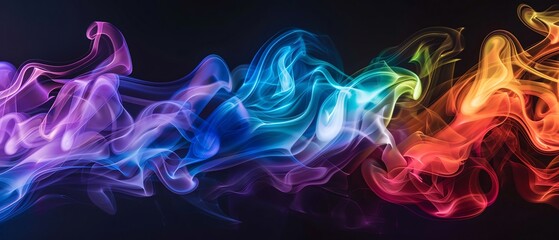 Geometric Patterns Rainbow smoke, negative space, isolated on black background, advertising photoshoot, pride month LGBTQIA theme