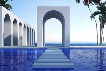 Minimalism abstract background, pedestal. 3D illustration. 