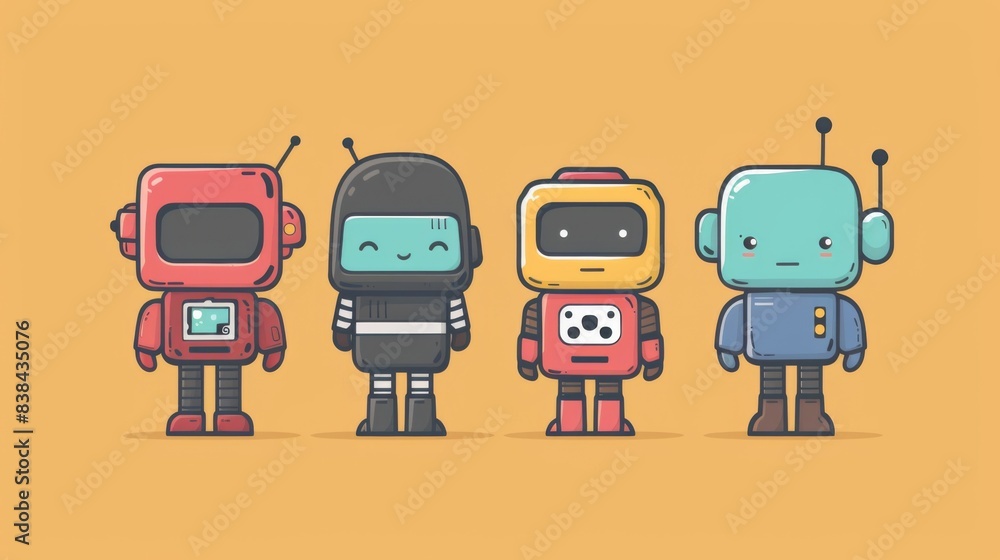 Poster a group of robots are standing next to each other, ai