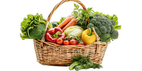 PNG Fresh organic fruits and vegetables in a wicker basket isolated on white