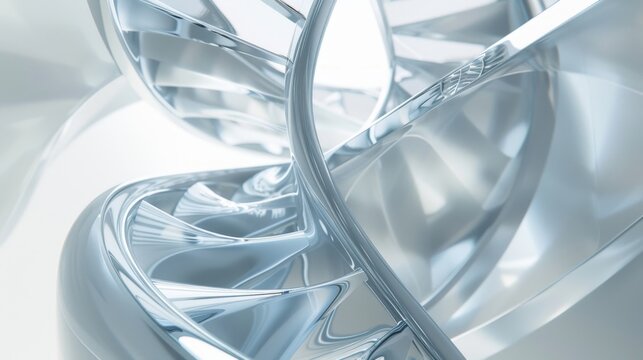 Abstract close-up of a reflective DNA double helix structure, showcasing the complexity of genetic science and molecular biology.