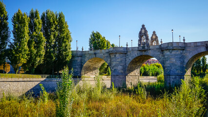 Historic Toledo Bridge, restored baroque-style pedestrian bridge, built between 1719 and 1724, with arches and night lighting