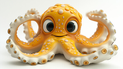 Cute octopus with adorable eyes, 3D cartoon 