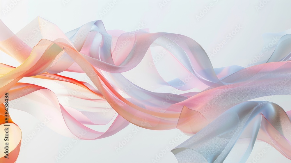 Poster elegant and colorful abstract waves and ribbons on a light background, creating a gentle and soothin