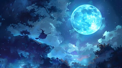 Enchanting Moonlit Landscape Under Starry Night Sky with Dramatic Clouds