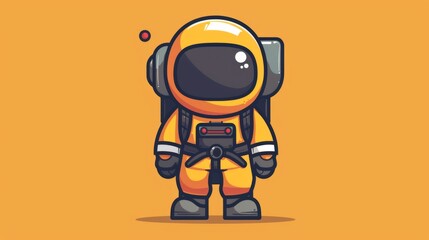 Fototapeta premium A cartoon of a yellow astronaut with an orange background, AI
