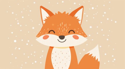 Obraz premium A cartoon fox with a smile on its face sitting in the snow, AI