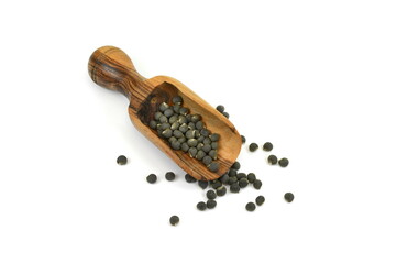 Okra seeds on white isolated background