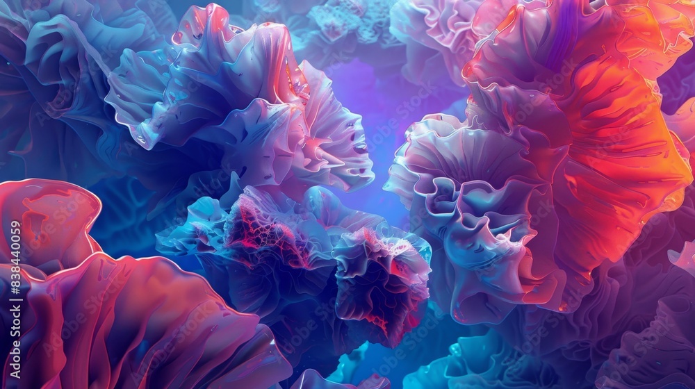Poster vibrant abstract digital art with colorful swirling patterns and intricate textures, creating an oth