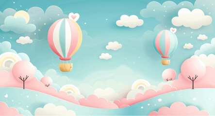 flying hot air balloons in the sky, 3D illustration 
