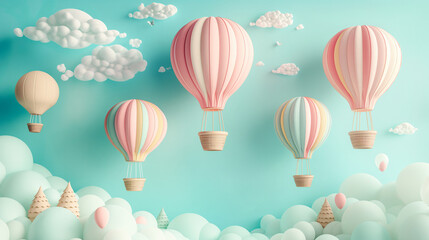 Naklejka premium flying hot air balloons in the sky, 3D illustration 