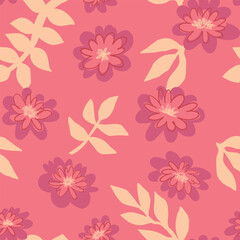 Abstract peony flowers seamless pattern. Floral ornament in simple style. Vector botanical design.