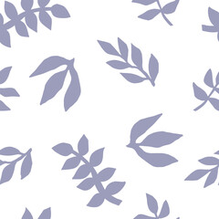 Ornament of primitive silhouettes of leaves and plants. Gentle botanical vector seamless pattern.