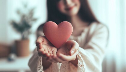 Woman's hand holding heart, heart disease awareness