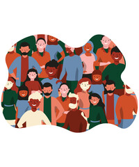 Flat Art Style Of Diverse Crowd Of People In Different Races