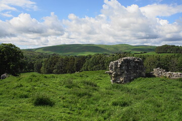 The Ruined Walls of the 12th Century Harbottle Castle in Coquetdale, Northumberland, England, UK