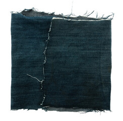 Piece of torn denim on a white background. Denim texture