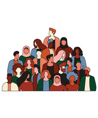 Flat Art Style Vector Crowd Of People In Different Races