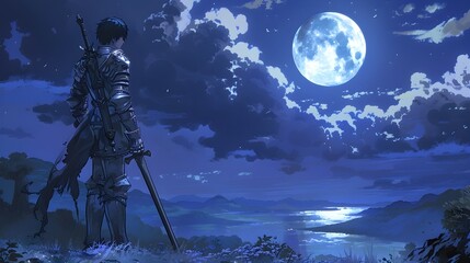 Fearsome Samurai Warrior Silhouetted Against Mysterious Night Sky