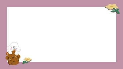 cute dog with bear couple with little flower frame. illustration card border